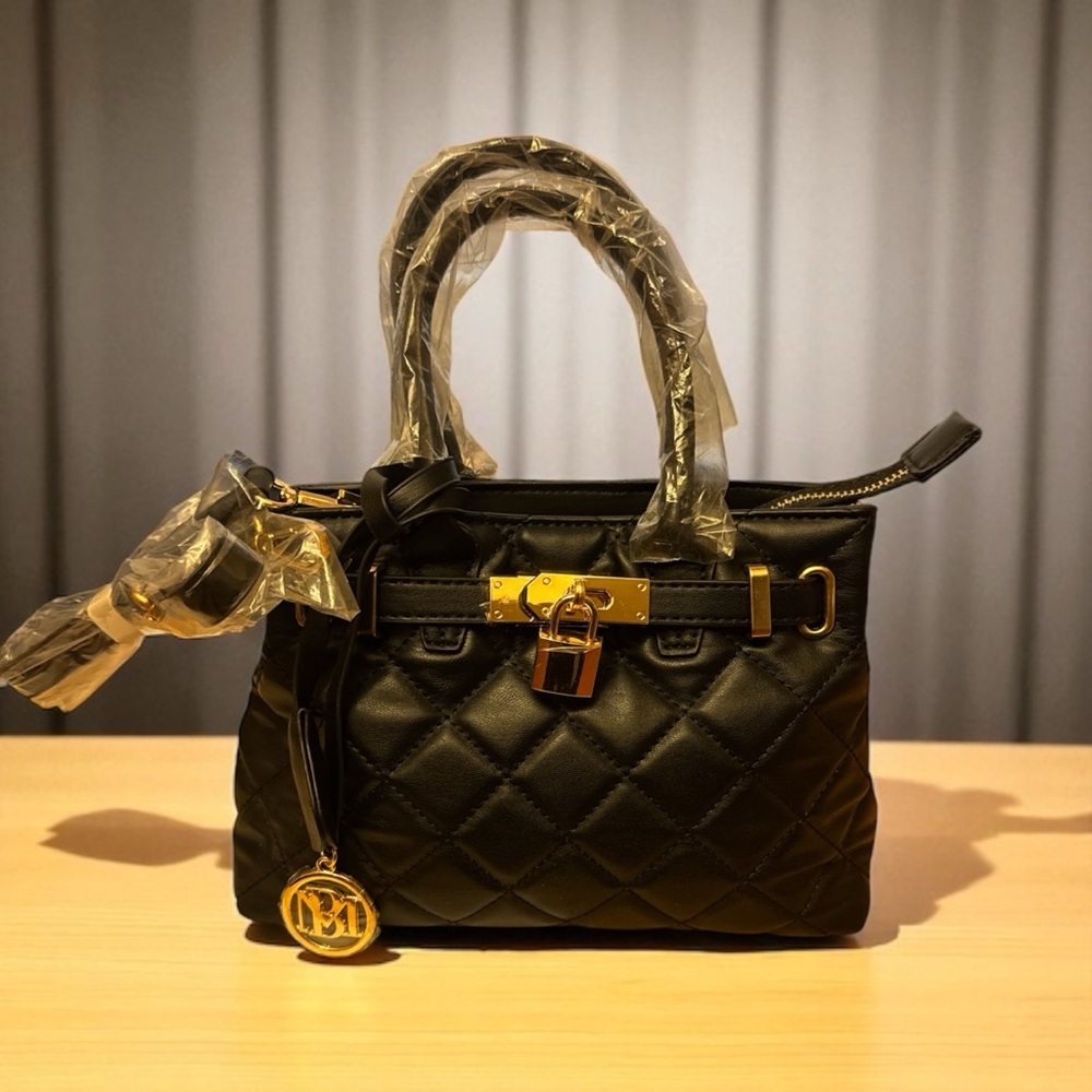 Badgley Mischka Black Mini Quilted Satchel